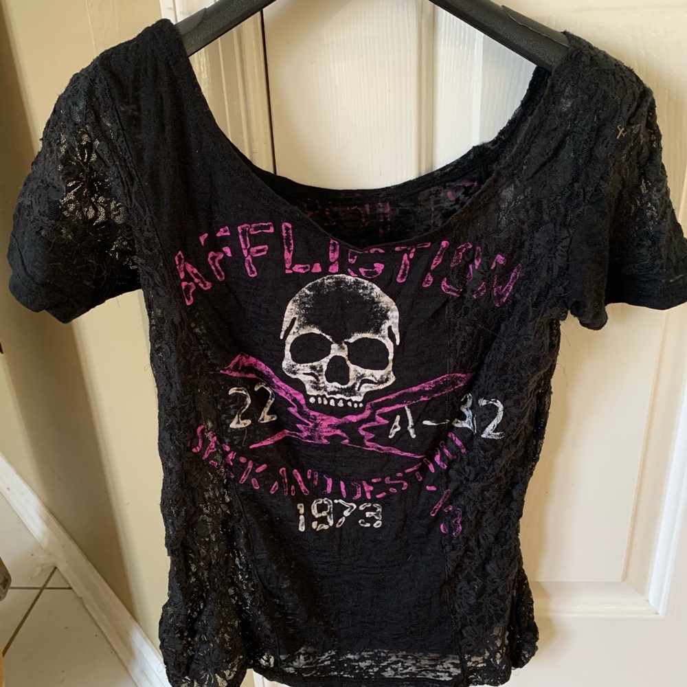 Lace and burnout Affliction tee. Size XS